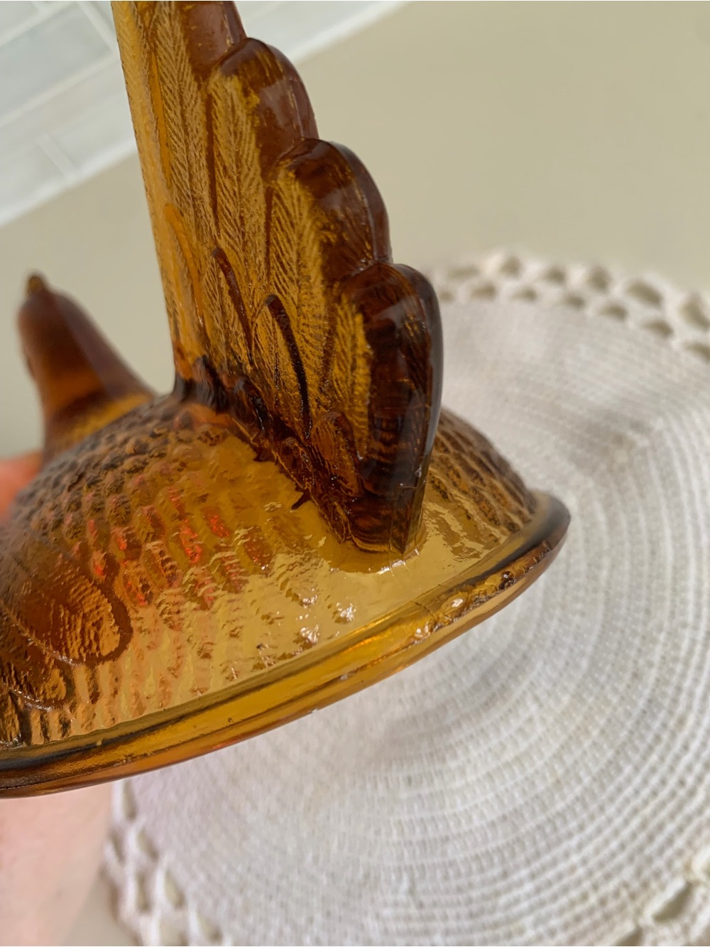 Vintage Indiana Glass Amber Hen on Nest 7” Beaded Rim Covered Dish - Picture 12 of 14